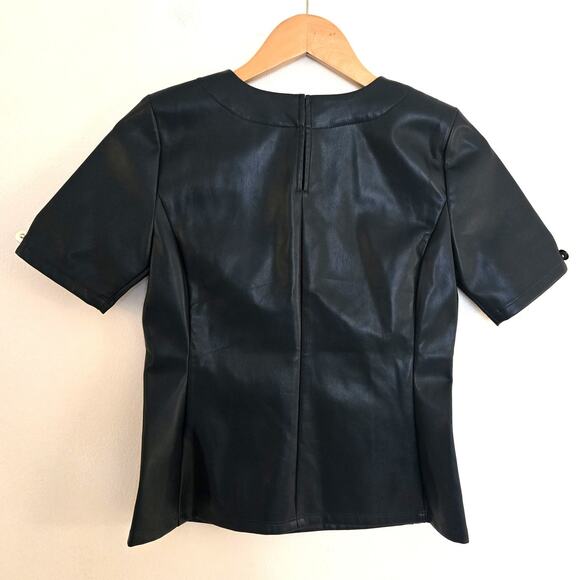NWT Ann Taylor Faux Leather Peplum Top XS - Deep Teal / Forest Green - Picture 3 of 8